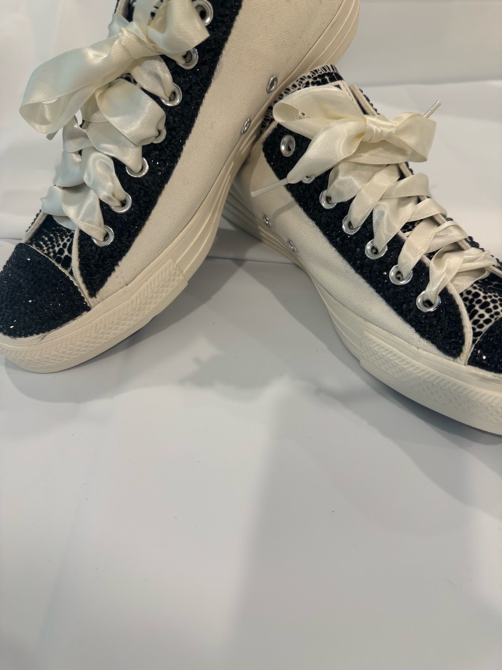 Converse Women's Black & Ivory Blinged Low Top Sneakers - Picture 2 of 6